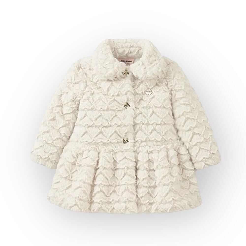 Juicy Couture Jacket Girl's 4T Ivory Faux Fur Peplum Collared Long Sleeve Fluffy